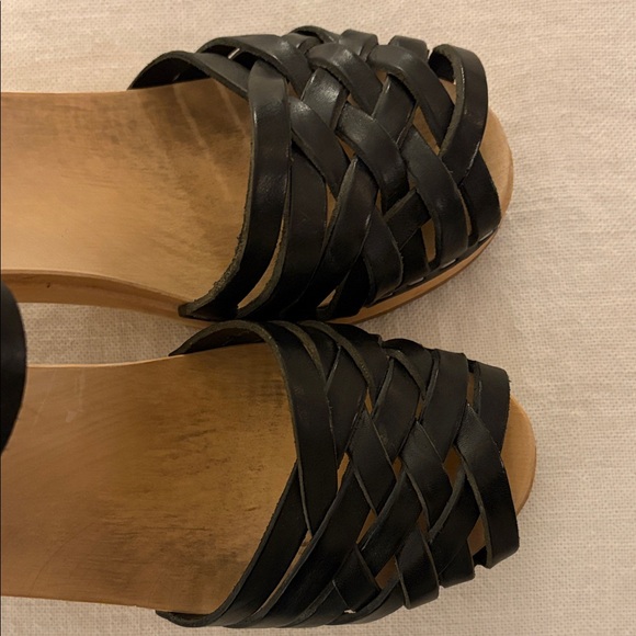 Swedish Hasbeens Black Leather Clogs/ Heels main image 2